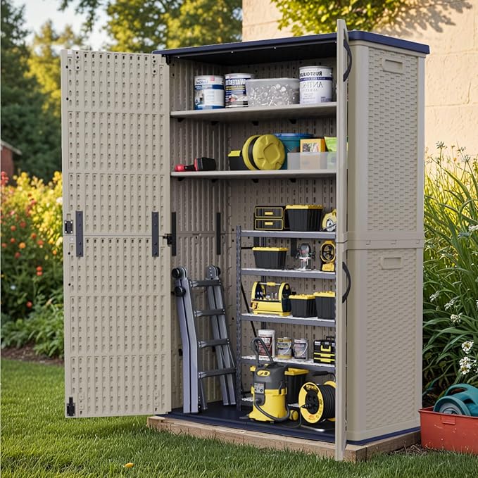 Patiowell Shelf of Plastic Outdoor Storage Cabinet, 26/50 Cu Ft Lockable