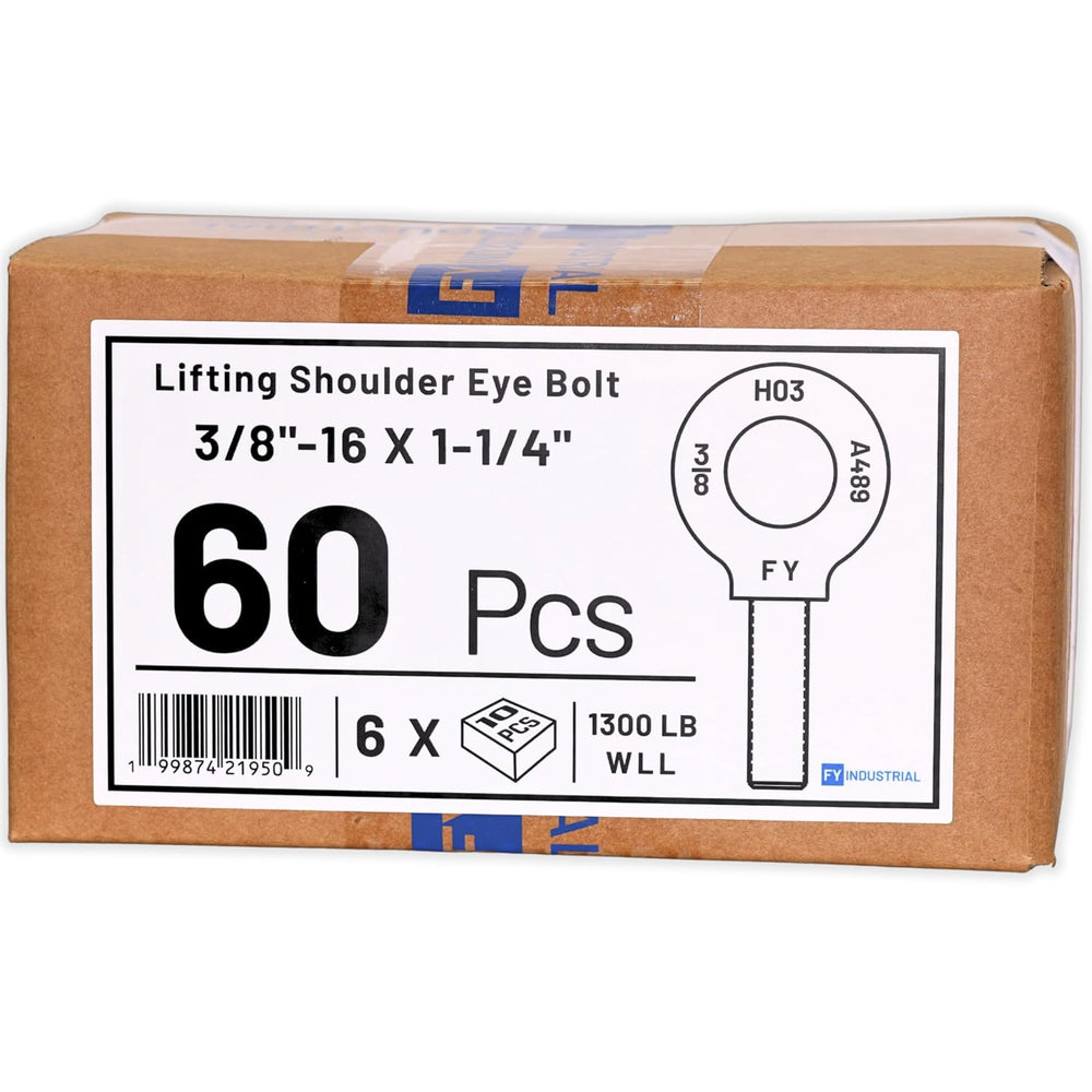 Case of 60 Pcs Lifting Shoulder Eye Bolts 3/8"-16 X 1-1/4"