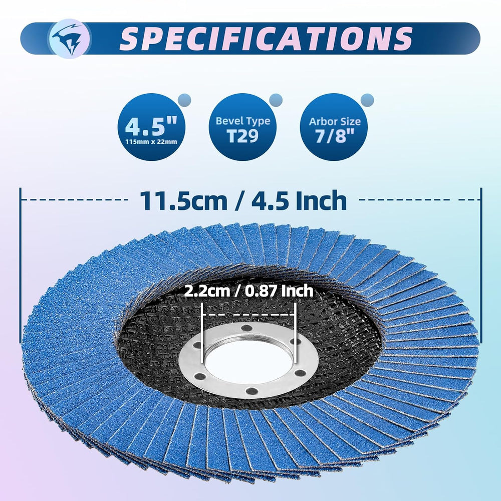 50 Pack Flap Discs 40 Grit 4 1/2" x 7/8" for Angle Grinder, T29 Fla...