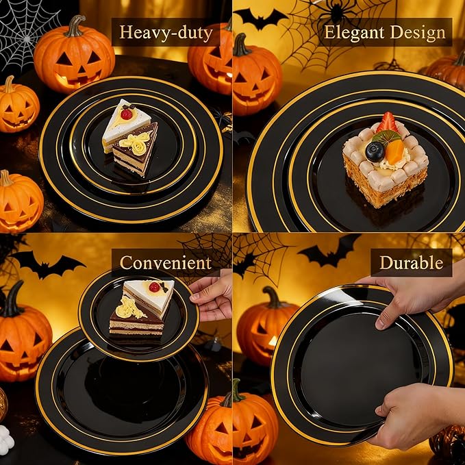 175PCS Black and Gold Plates - Black Disposable Plates for Party - 25Guests D...