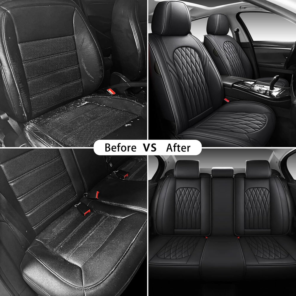 WELLDO Nappa Faux Leather Car Seat Cover Full Set, Black