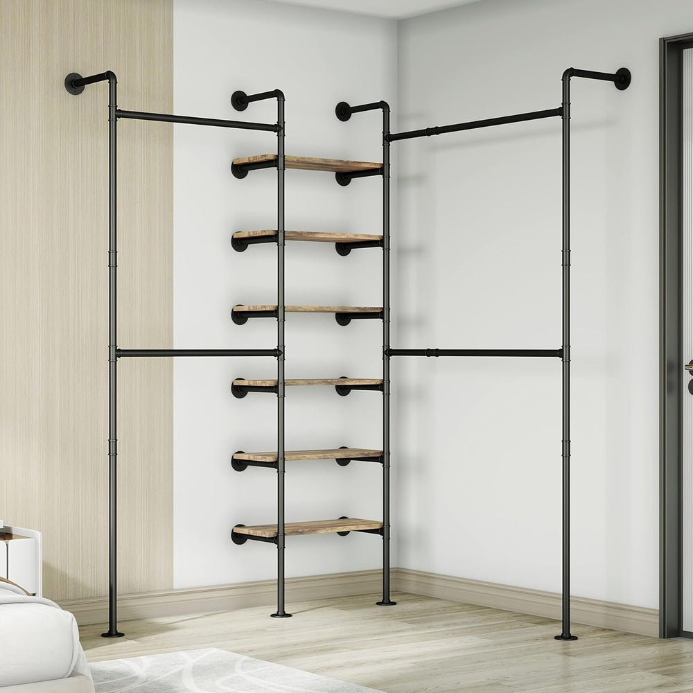 HKaikzo Wall Mounted Closet System 85" H×81" W, Industrial Pipe Clo...