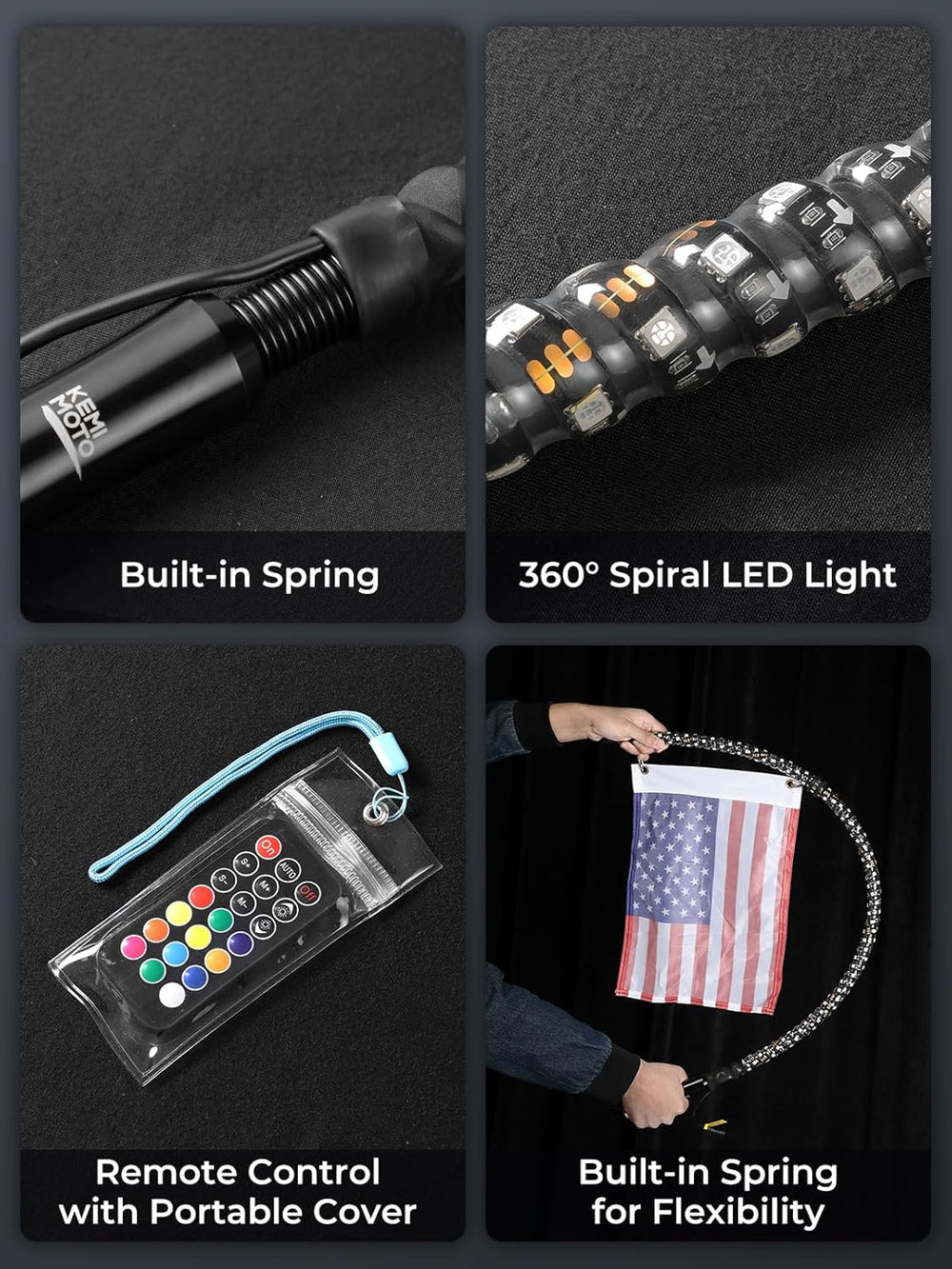 KEMIMOTO 2pc 3ft Whip Lights for Side by Side, Turning Signal Function Compat...