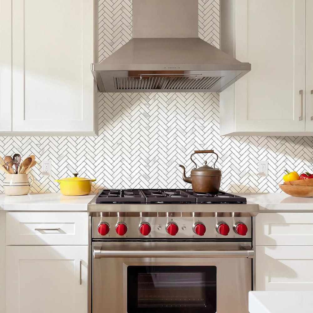 STICKGOO 10 Sheets Herringbone Peel and Stick Backsplash, Stick on Aluminum C...