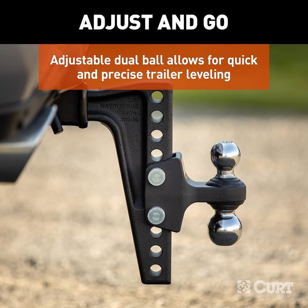 CURT 45936 Deep-Drop Adjustable Trailer Hitch Ball Mount with Dual Ball, 2&qu...