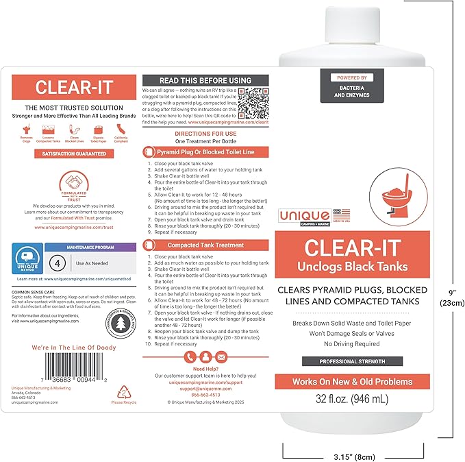 Unique Clear-It RV Black Tank Unclogger Liquid (2-Pack)