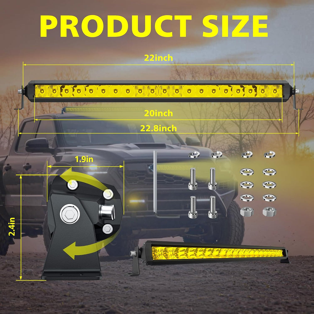 4WDKING 22 Inch Amber LED Light Bar 100W Screwless Spot Flood Combo Offroad