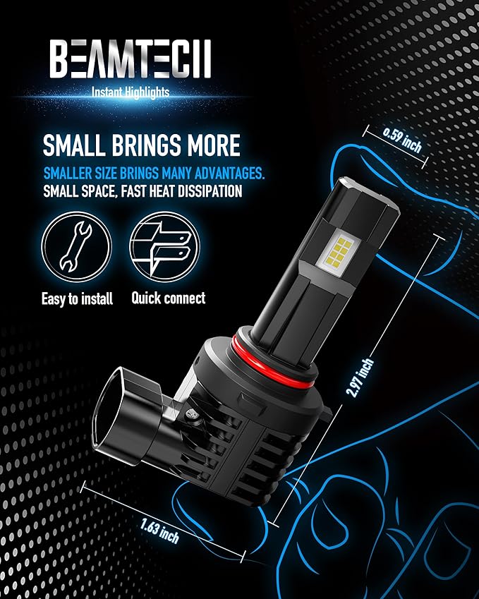 BEAMTECH 9005 9006 Fog Light Bulbs, Fanless in Line 6500K Light Bulb Pack of 4