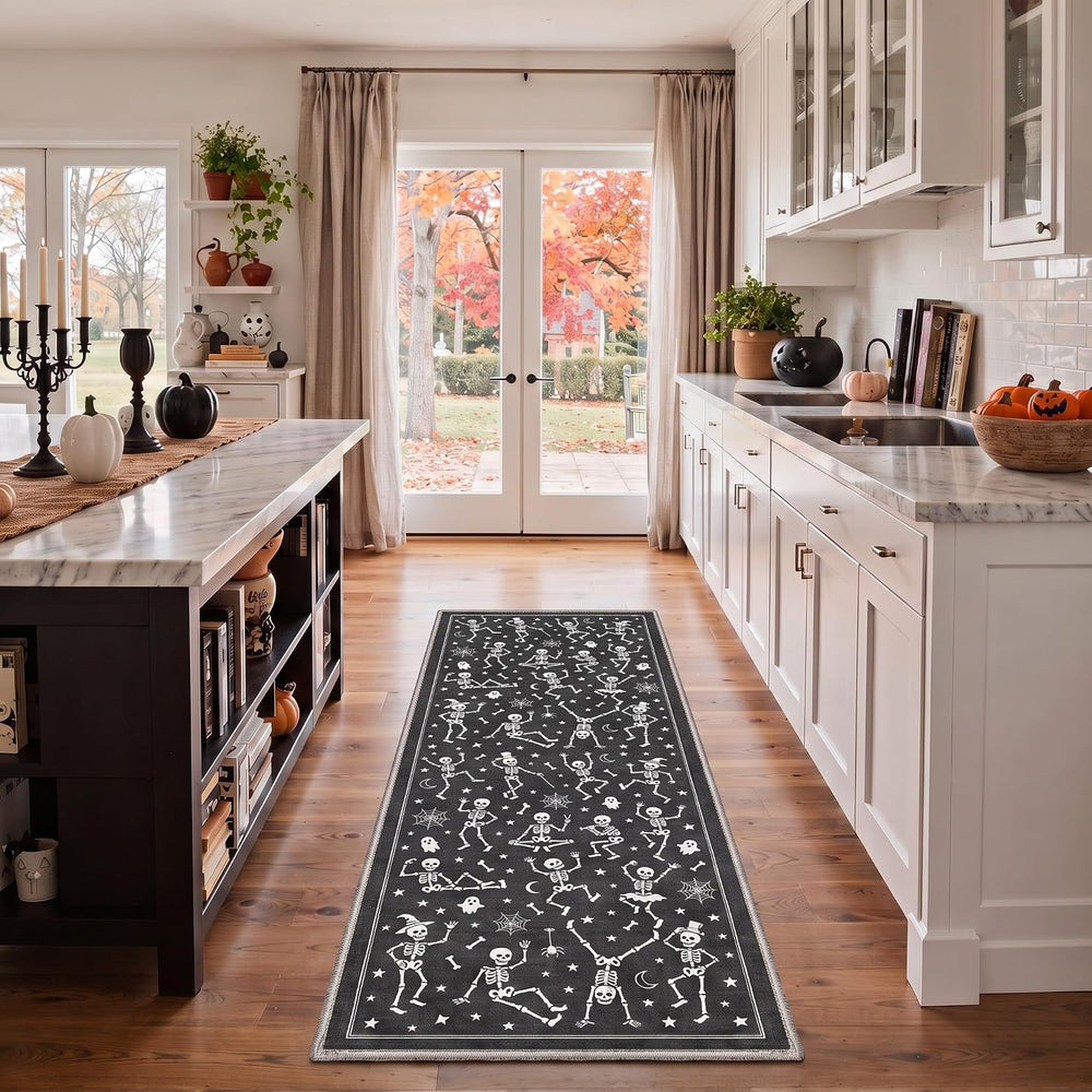 Bavni 2X6 Inch Halloween Dancing Skeletons Runner Rug for Kitchen