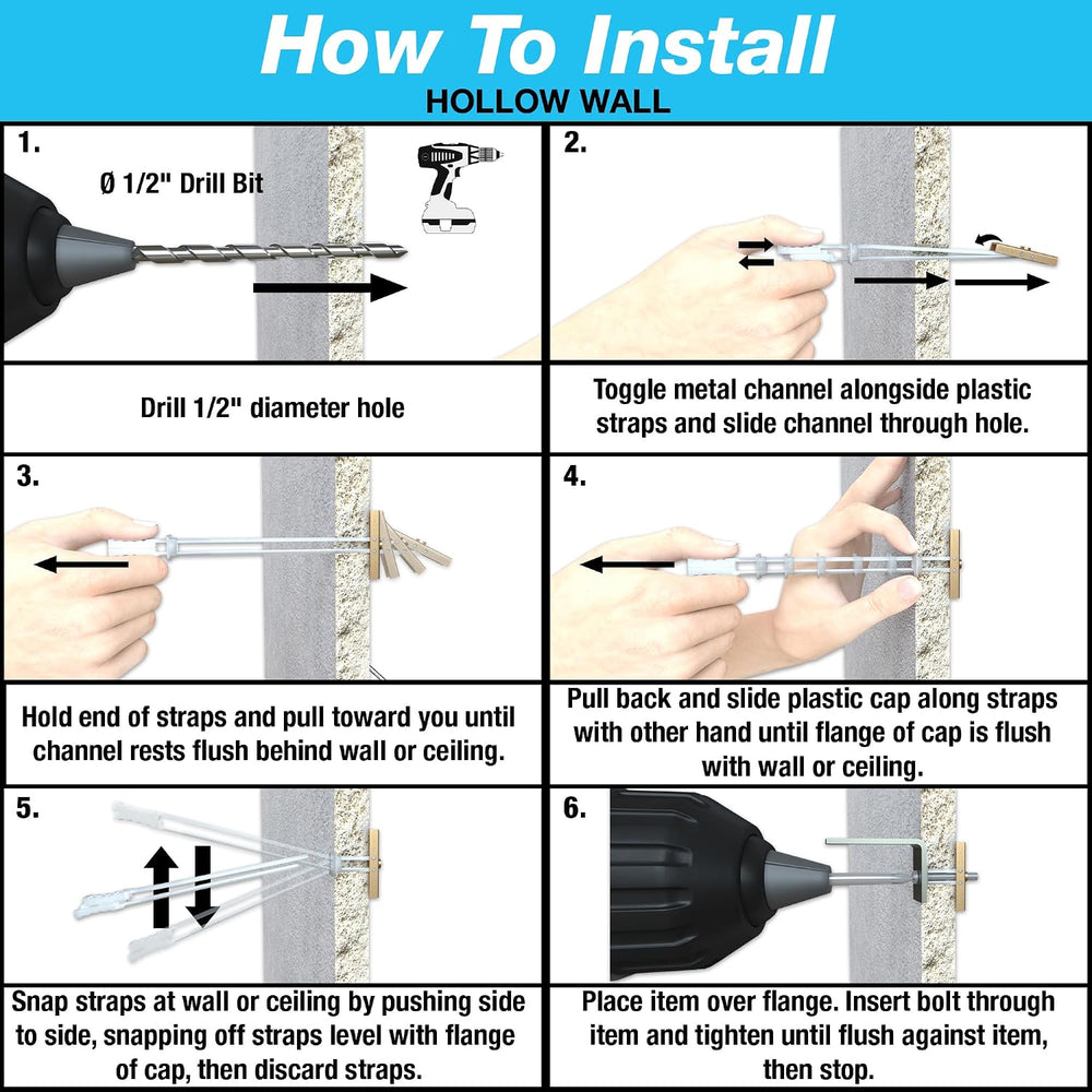TOGGLER SNAPTOGGLE Drywall Anchors with 1/4-20 x 2.5 in Bolts, 100 Pack