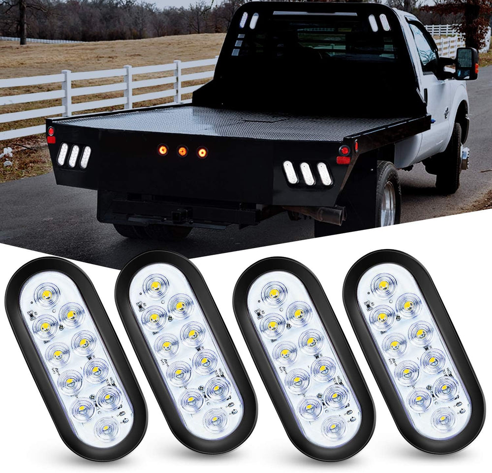 Nilight 6" Oval White LED Trailer Backup Light, White, 4 Pack,Grommet Mount