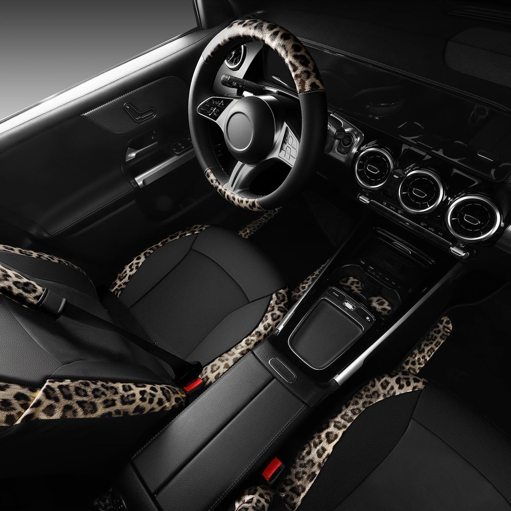 CAR PASS Leopard Print Faux Leather Car Seat Covers & Leopard Car Mats&am...