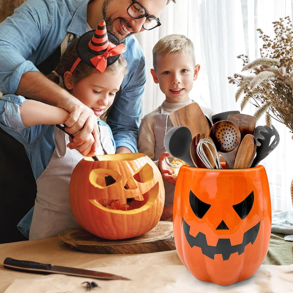 pinata Halloween Kitchen Decor, Ceramic Halloween Pumpkin Utensil Holder