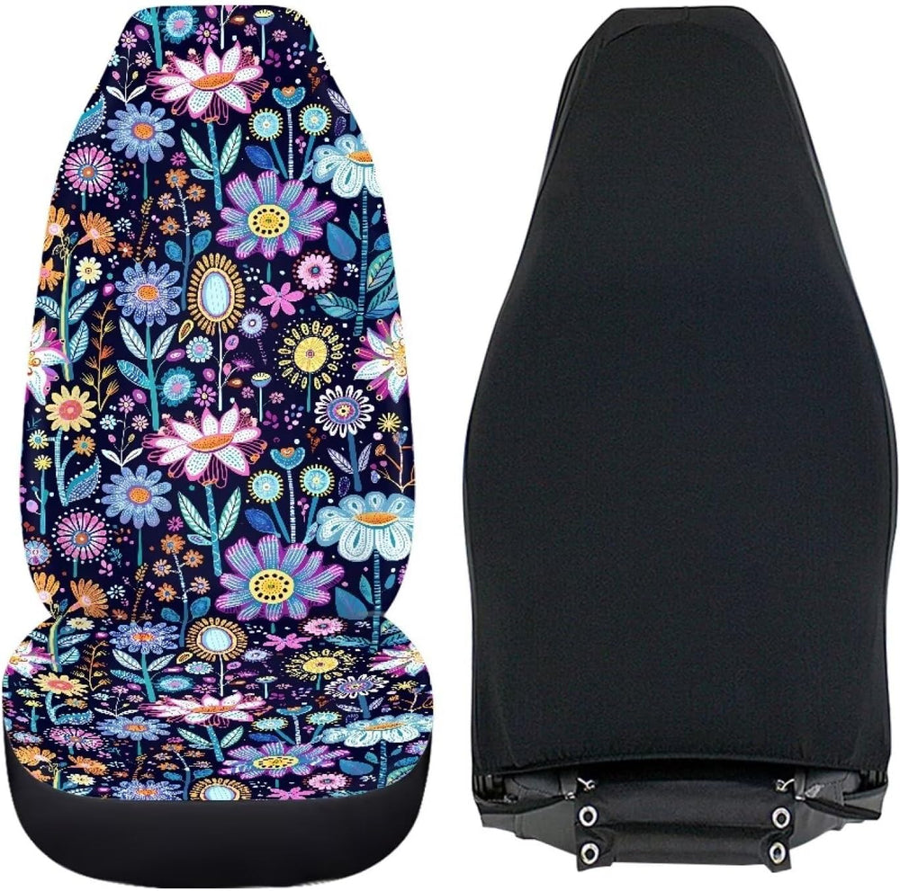 Hippie Flower Blue Purple Auto Seat Cover Pack of 2 Pack Car Front Seat Cushi...