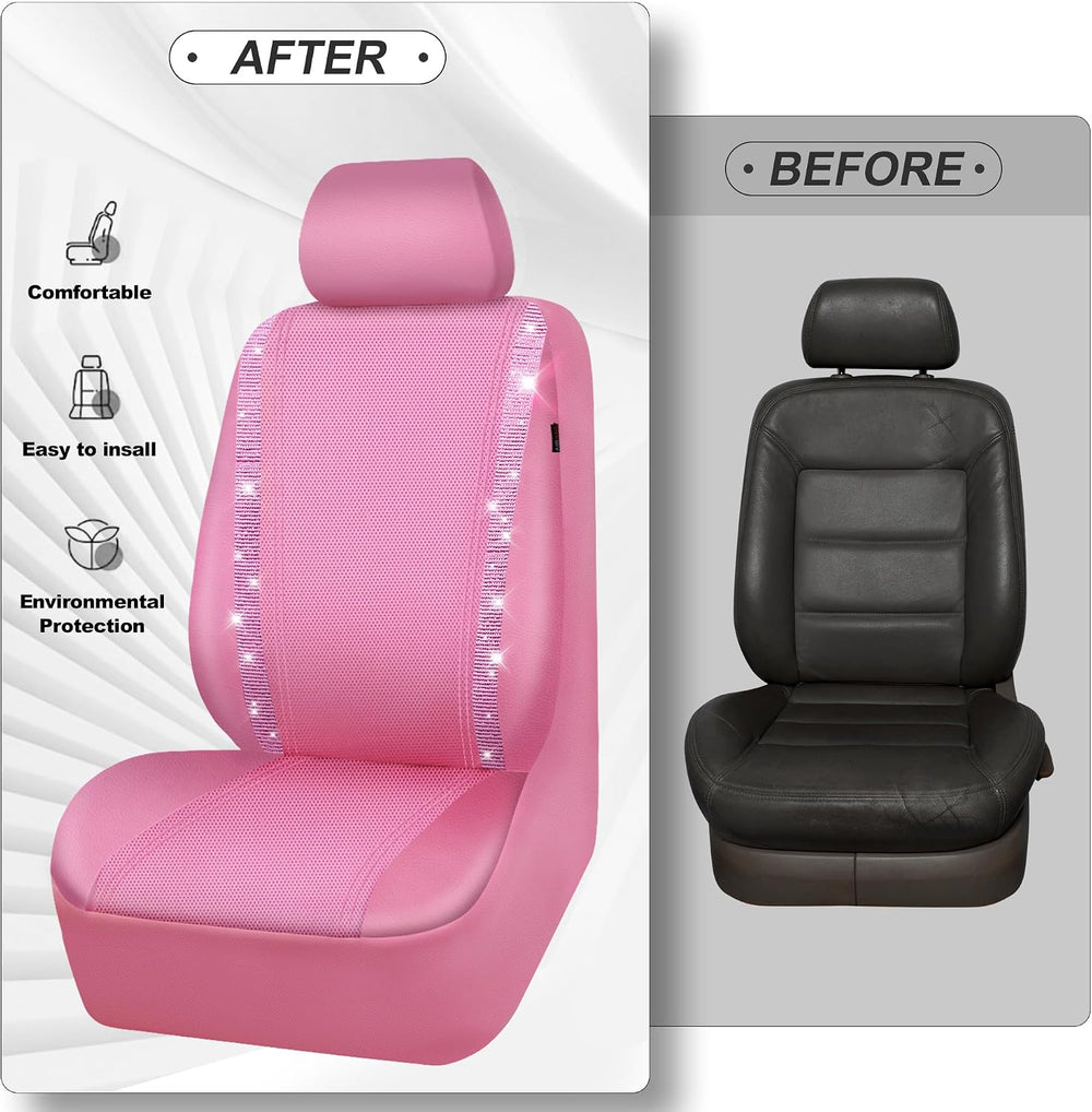 CAR PASS Bling Diamond Car Seat Covers, Shining Rhinestone Waterproof Faux Le...