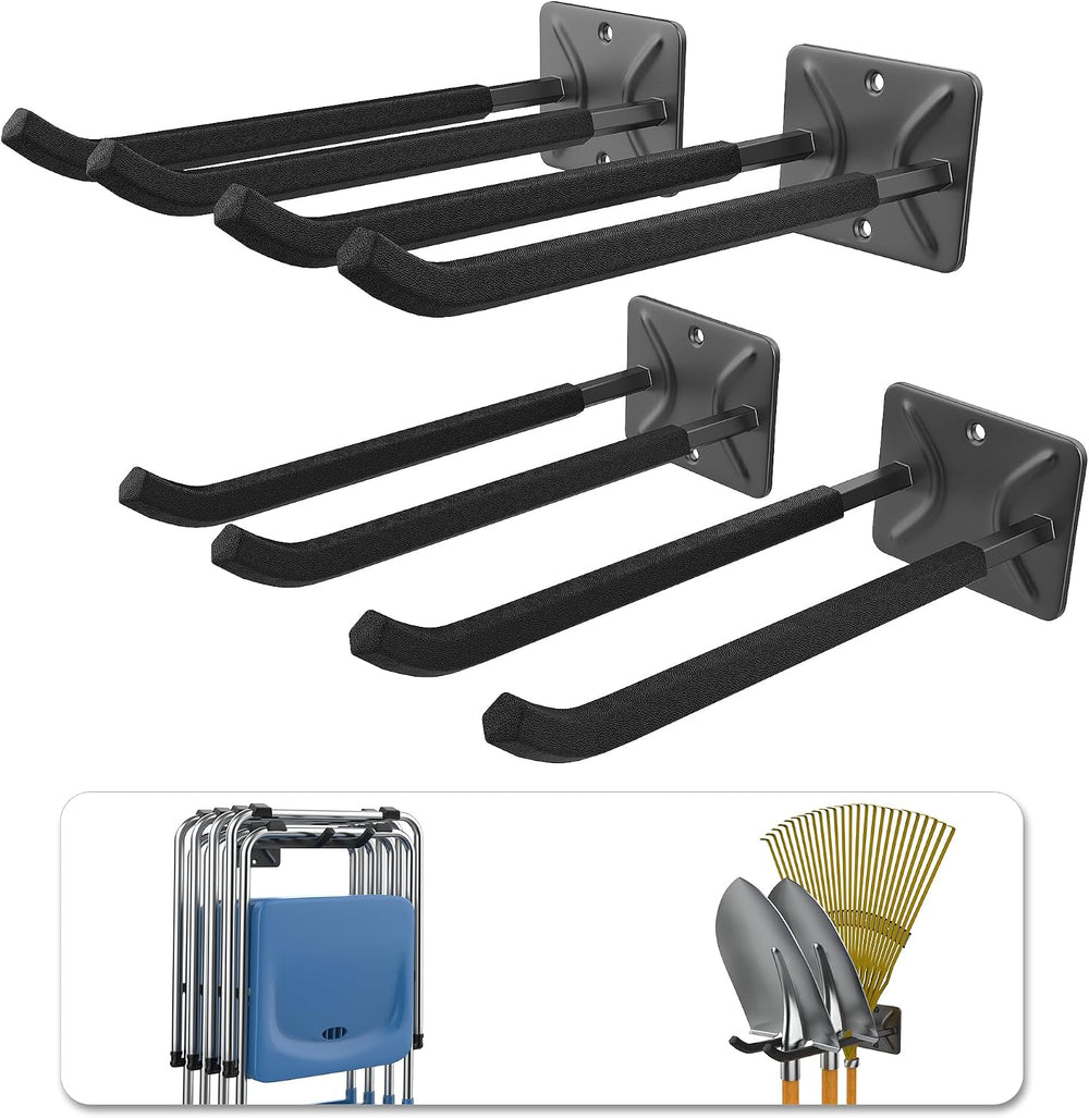 WALMANN Wall Mount Garage Hooks, 12-inch Tool Hooks for Hanging, 4-Pack