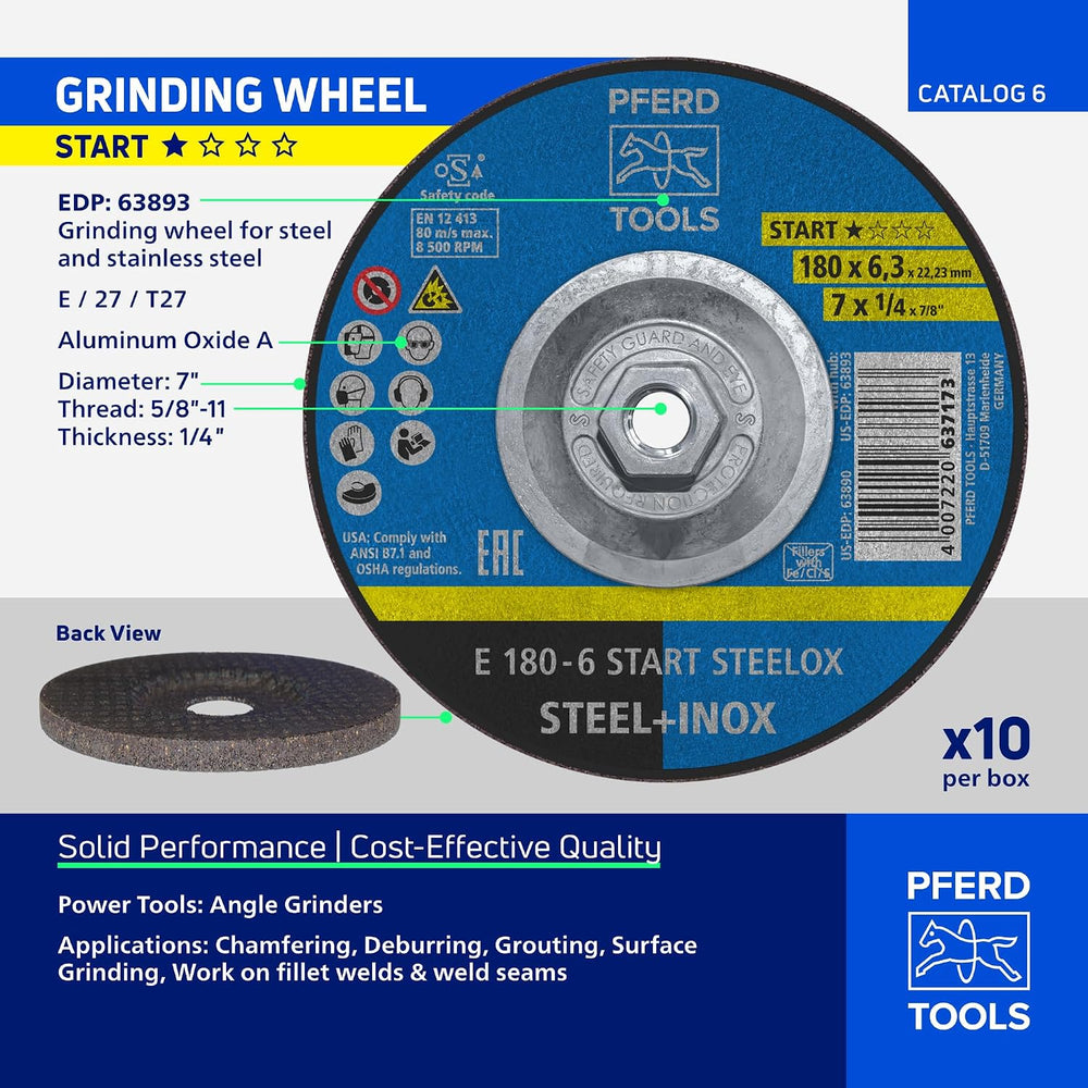 PFERD Start STEELOX, 7" x 1/4" x 5/8"-11, Grinding Wheel, Pack...