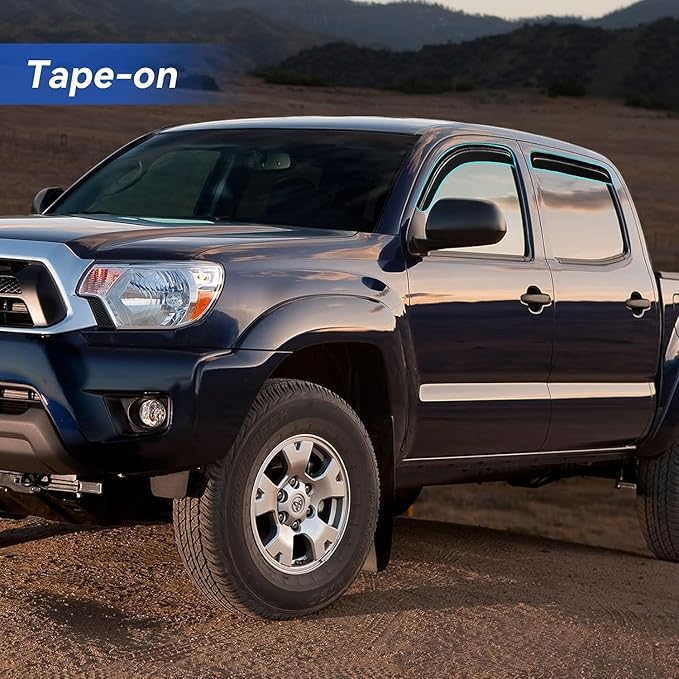 Window Visors Rain Guards for 2005-2015 Toyota Tacoma Double Cab, Out-Channel