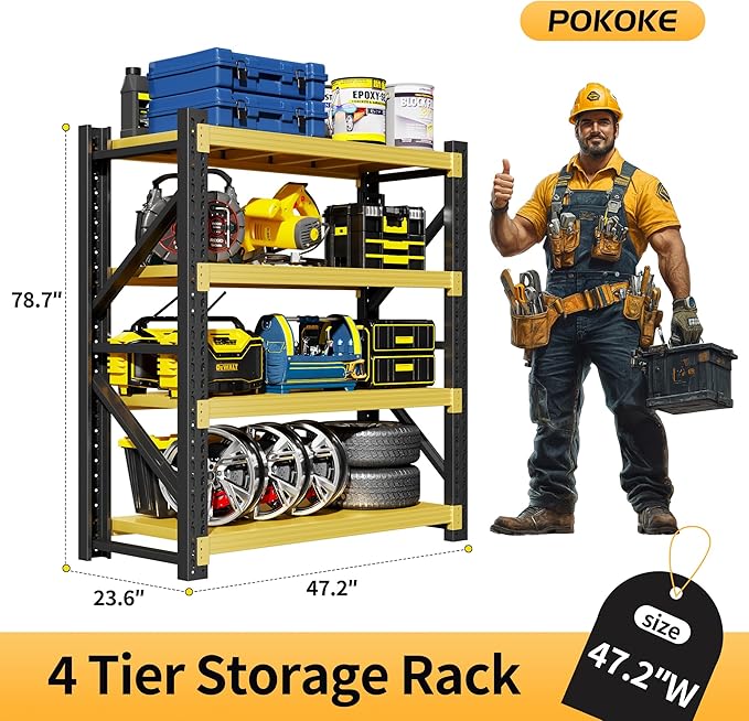 Garage Shelving Unit, 4 Tier Heavy Duty Racks, Easy Assembly, Metal Racks