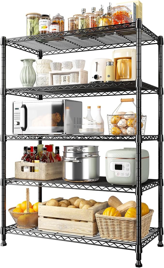 REIBII 5-Tier Wire Shelving Rack Storage Shelves Metal Shelves, 1020 LBS
