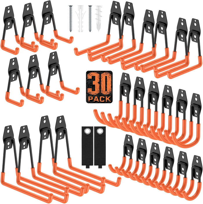 30 Pack Garage Hooks with Anti-Slip Coating, Heavy Duty Wall Mount Storage Hooks (32-Pack)