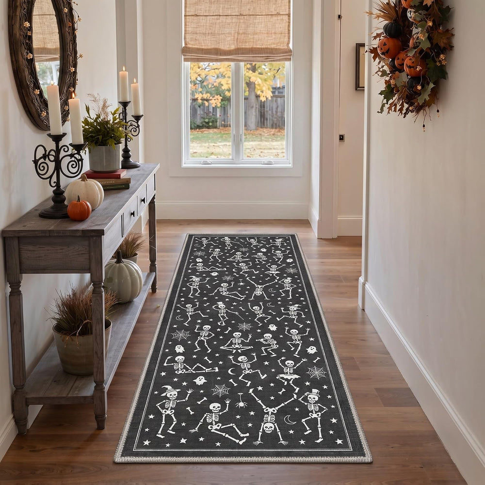 Bavni 2X6 Inch Halloween Dancing Skeletons Runner Rug for Kitchen