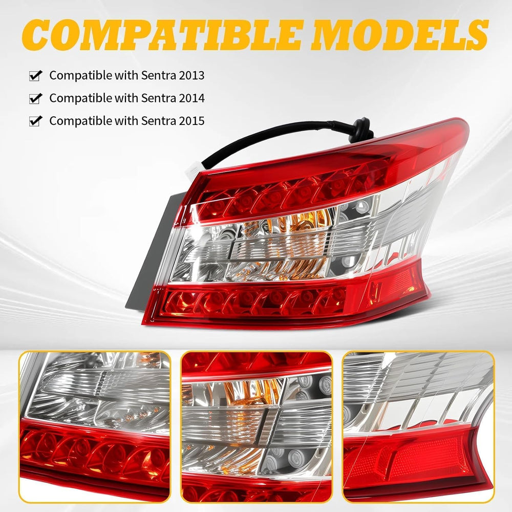 Right Outer Tail Light Assembly Compatible with Sentra 2013-2015 | W/Bulbs Pa...