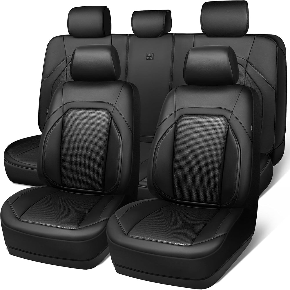 CAR PASS Luxury Nappa Leather Car Seat Covers Full Set Memory Foam, Black