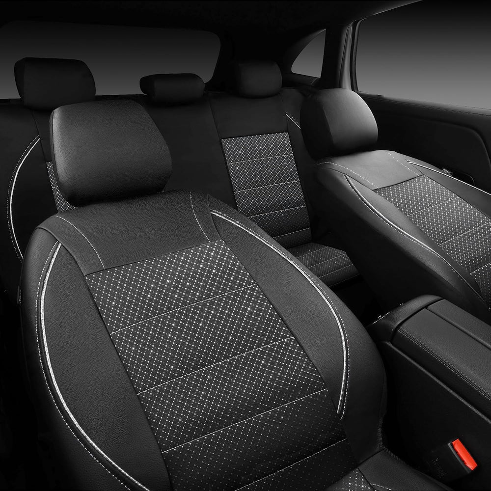 CAR PASS Piping PU Leather Car Seat Cover Full Set, Inside Zipper Design and ...