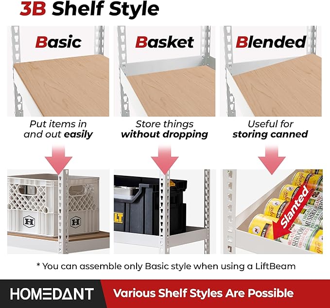 HOMEDANT White 5 Tier Laminated Boltless Heavy Duty Garage Storage Adjustable...