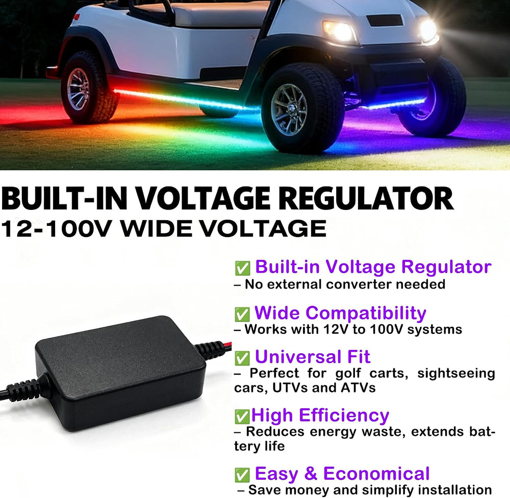 2PCS Golf Cart Underglow LED Light Kit with Built-in 12V-80V Voltage Reducer,...