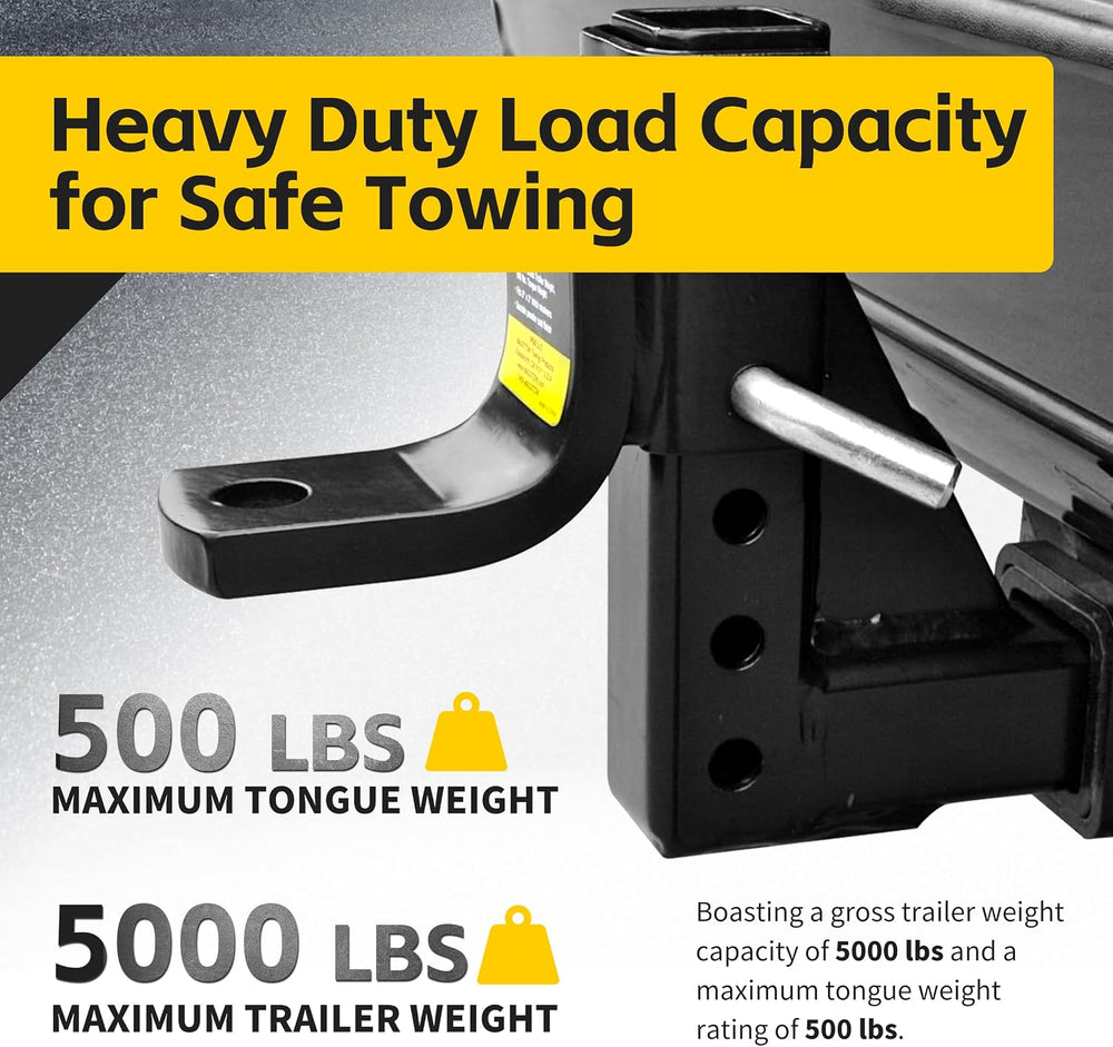 MaxxHaul Adjustable Ball Mount, 5,000 lb Towing Capacity with 8‑Position Heig...