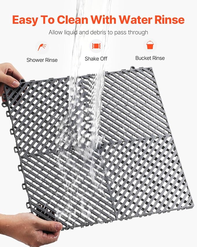 VEVOR Interlocking Drainage Mat, 15.7” x 15.7” Modular Interlocking Cushion (...