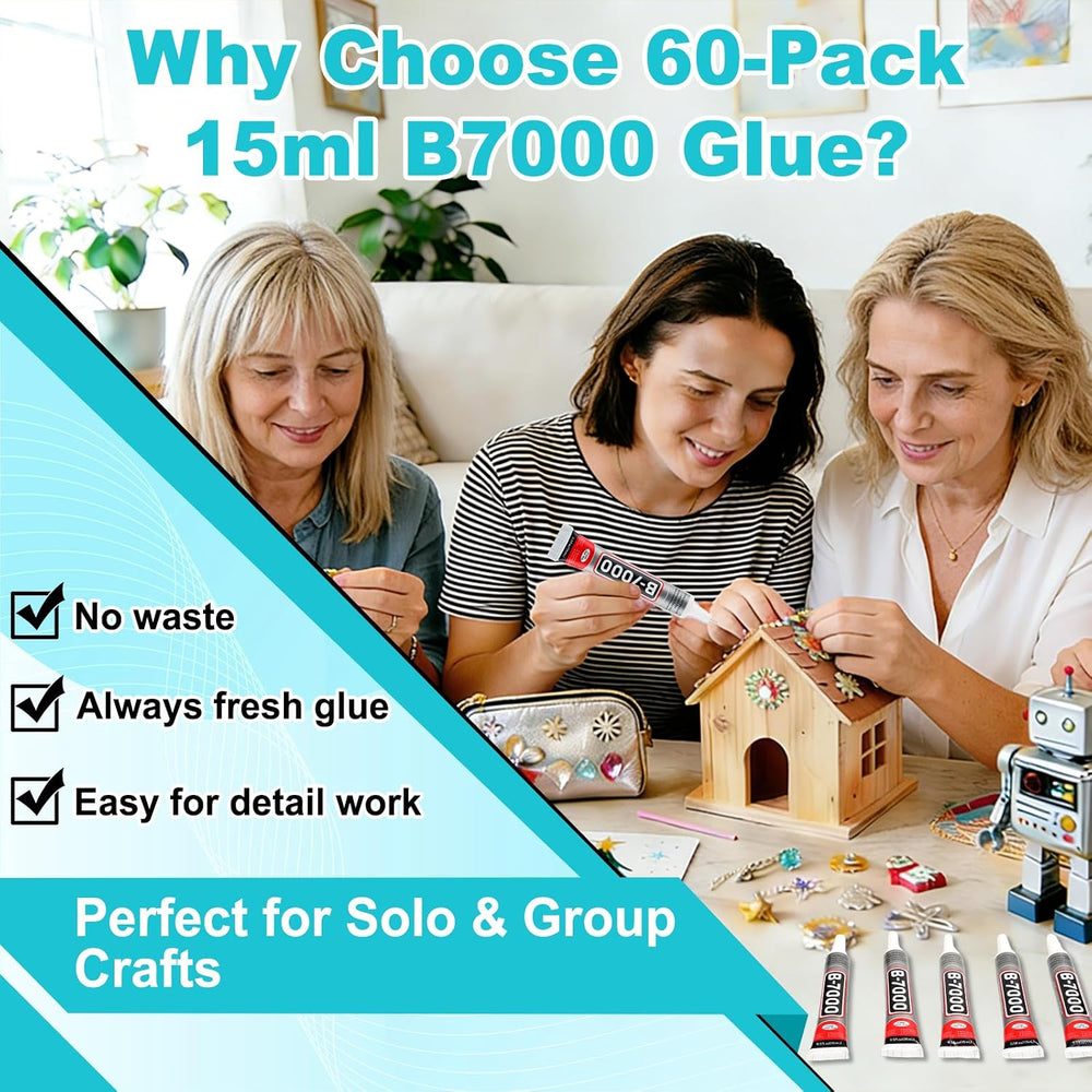 60 Tube B-7000 Glue 15Ml/0.5 fl oz- Strong Transparent Rhinestone Glue with P...