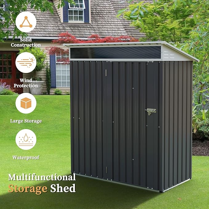 Vongrasig 5 x 3 x 6 FT Outdoor Storage Shed Clearance, Metal Garden Shed