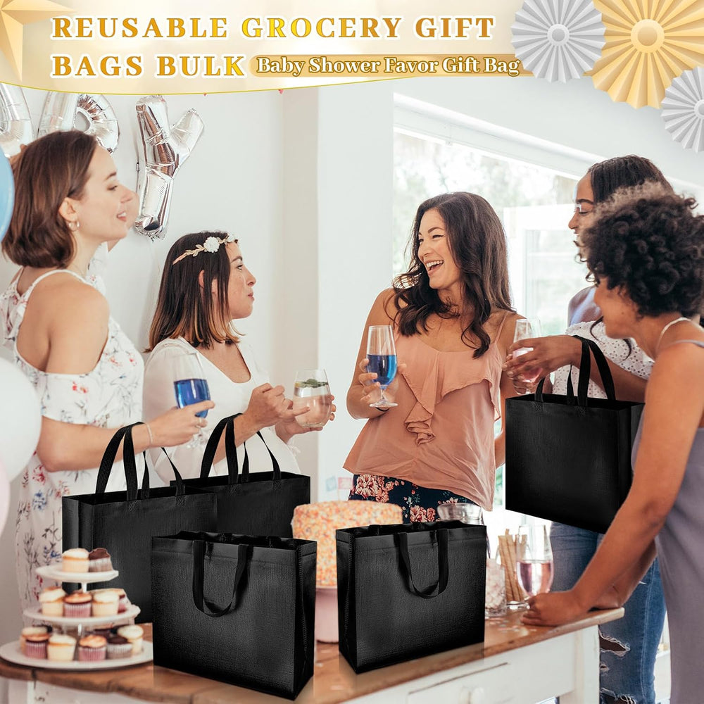 Epakh 48 Pcs Black Reusable Gift Bag with Handle Bulk for Halloween Wedding