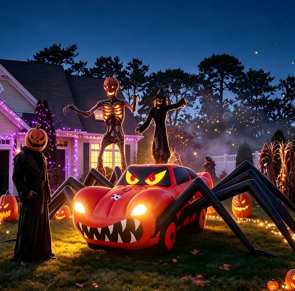 19.7 FT Giant Halloween Inflatables Spider Car Outdoor Decorations