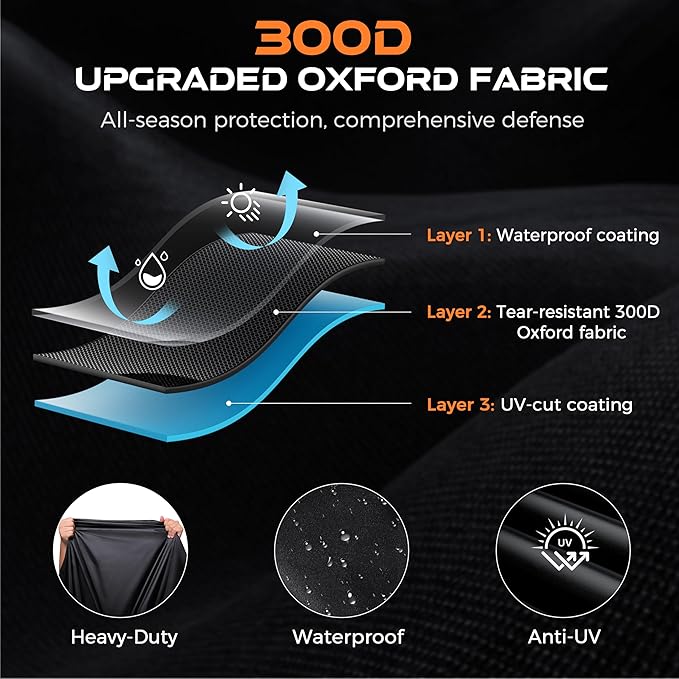 Motorcycle Cover Waterproof Outdoor, 300D Heavy Duty, UV & Rain Resistant
