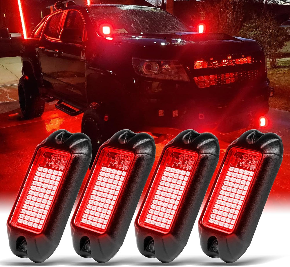 Nicoko 4Pods Pure Red LED Rock Lights 72 pcs LEDs high Power Rock Lights Neon