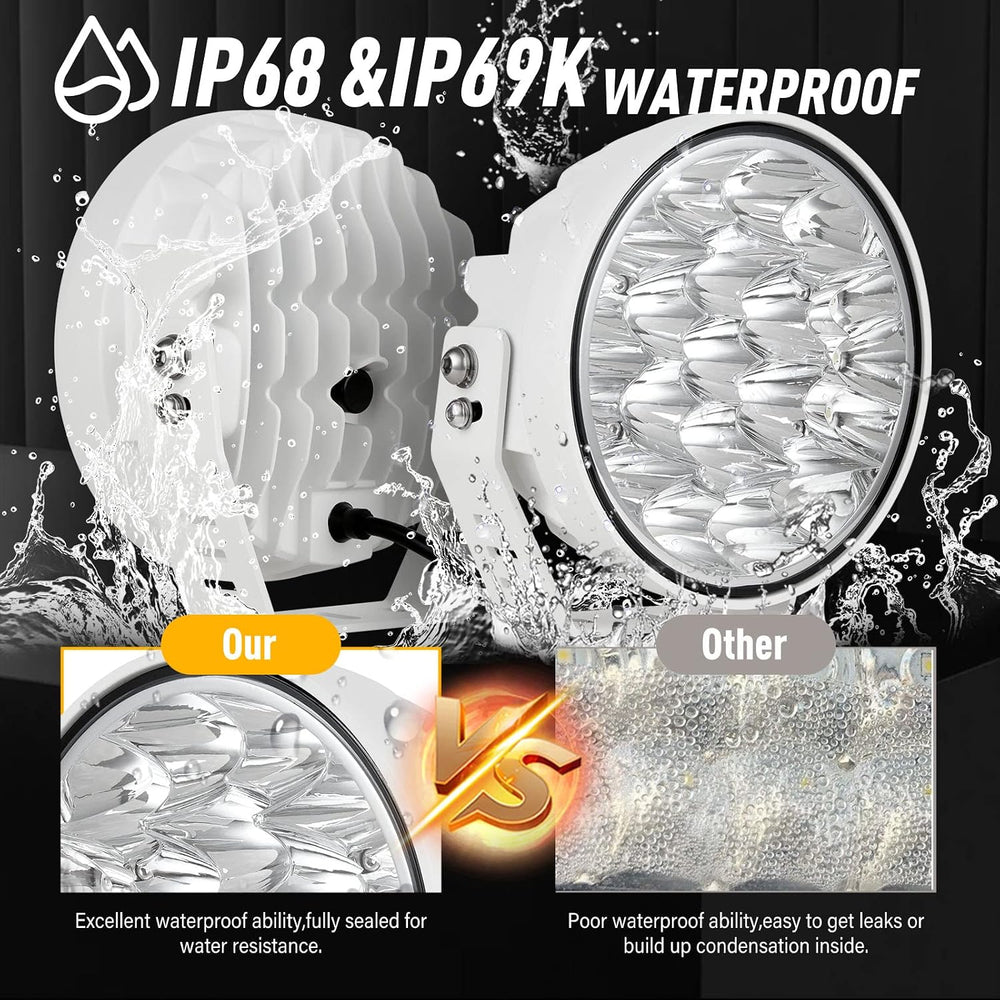 BIGLION.X 2Pcs 7inch White Boat Spotlights Off Road Lights Marine Light Bar