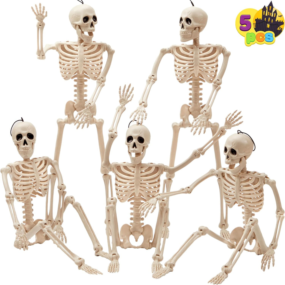 JOYIN 5 PCS Posable Halloween Skeleton Decor 16 Inches, Full Body Posable Joi...