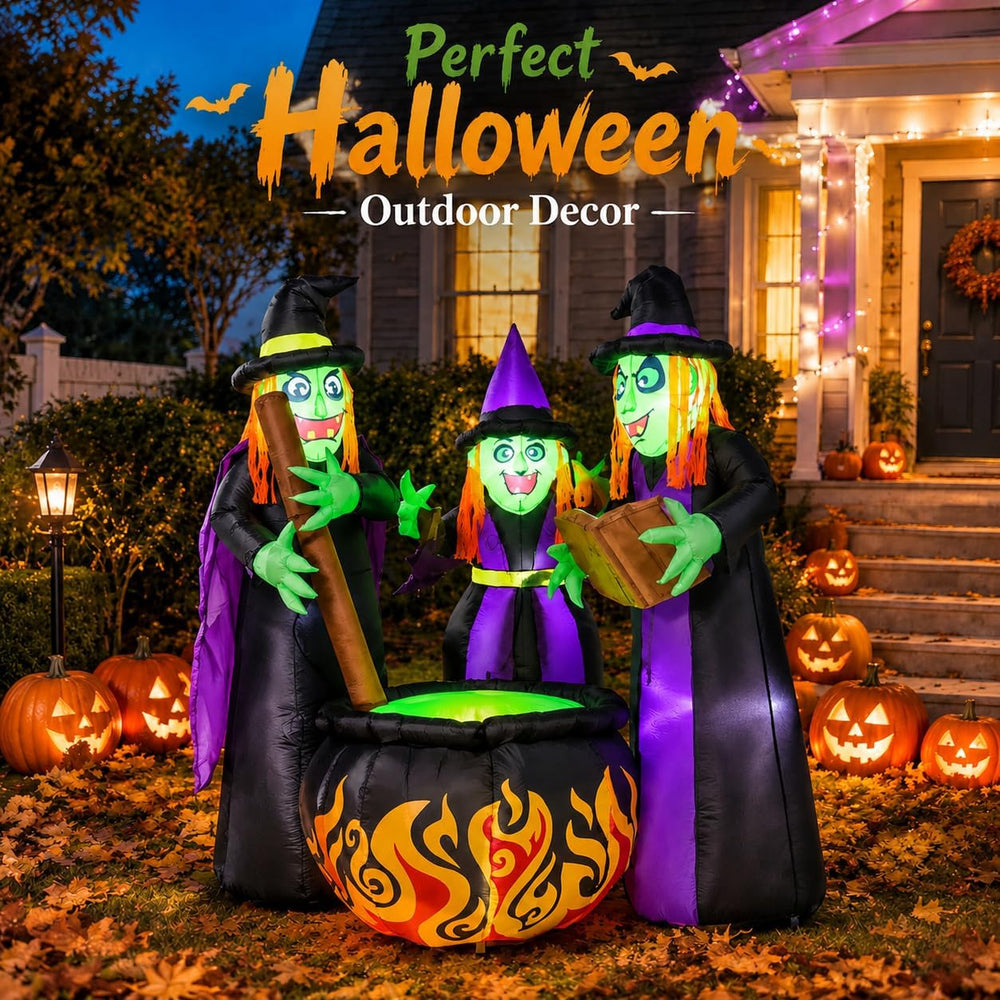 6 FT Halloween Inflatables 3 Witches Around Cauldron Outdoor Decorations, Sca...