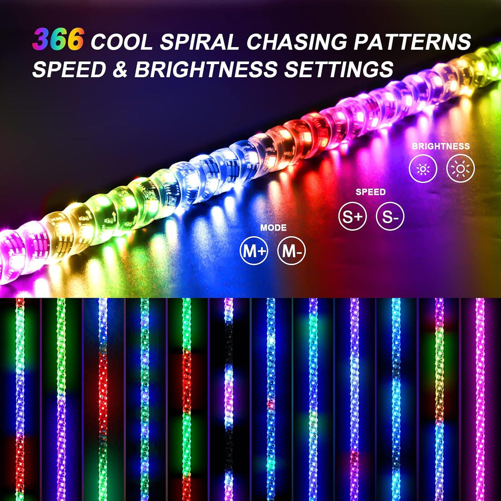 Ehaho 2 Pack 3FT Whip Lights with Spring Base,LED Whip Light with App & R...