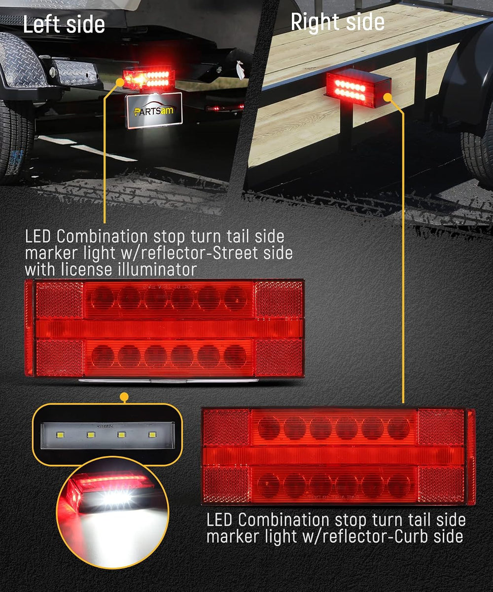 Partsam Low Profile Submersible Led Trailer Tail Light Kit, Rectangle LED Tra...