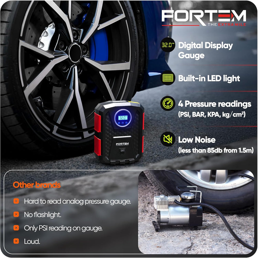 FORTEM Tire Inflator Portable Air Compressor - Air Pump for Tires & Bikes