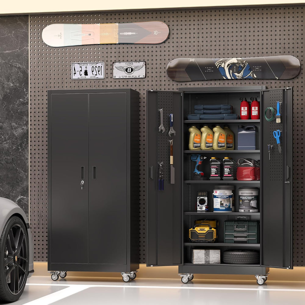 SUXXAN 71"x32"Wx16 D Metal Garage Storage Cabinet with Wheels,Black