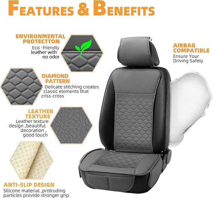 Elantrip Car Seat Cover Full Set Leather Car Seat Protector Universal fit