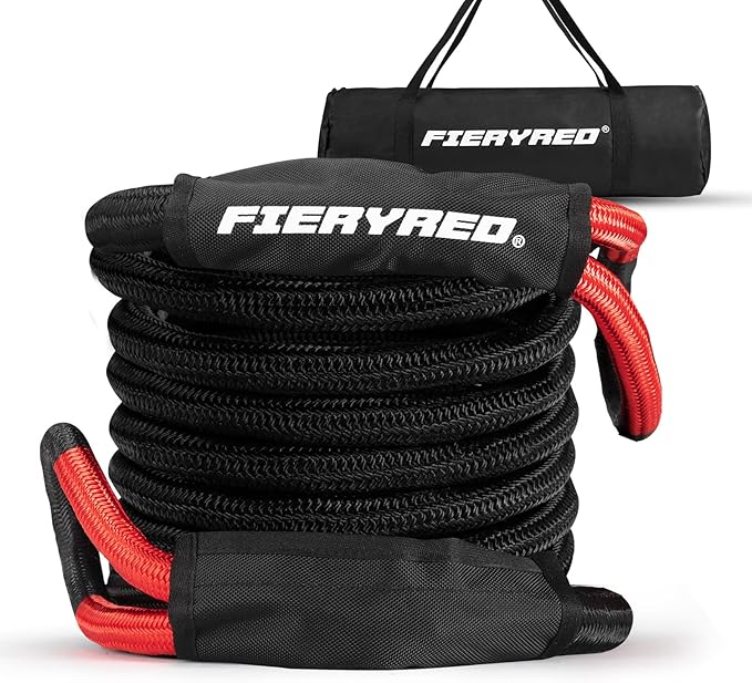 FieryRed Kinetic Energy Recovery Rope 30FT 7/8 Inch- Power Stretch Snatch Strap