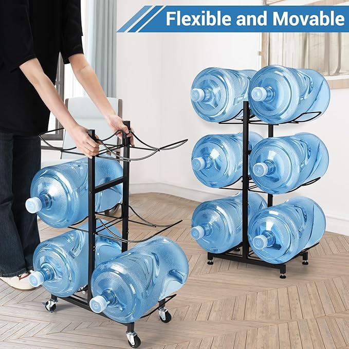 5 Gallon Water Jug Holder with 4 Wheels, Movable Heavy Duty Foldable Water Jug