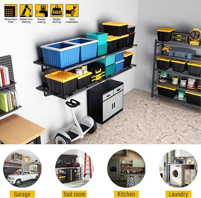 4Pack 2x3ft Adjustable Metal Garage Wall Shelving Heavy Duty Garage Storage